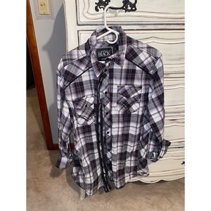 Mens Large Buckle Black Long Sleeve Button Up